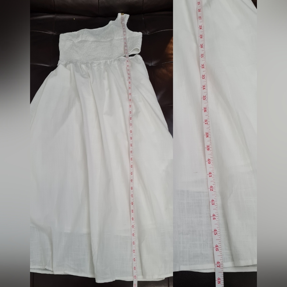 One Shoulder Smocked Cutout Waist Sundress Flowy A-Line Dress White Women Size S - Picture 17 of 17
